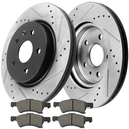Motorbymotor MotorbyMotor Front 281mm Drilled & Slotted Brake Rotor & Brake Pad kit 12067049&D857(6Pack) BRF12067049BK-D857